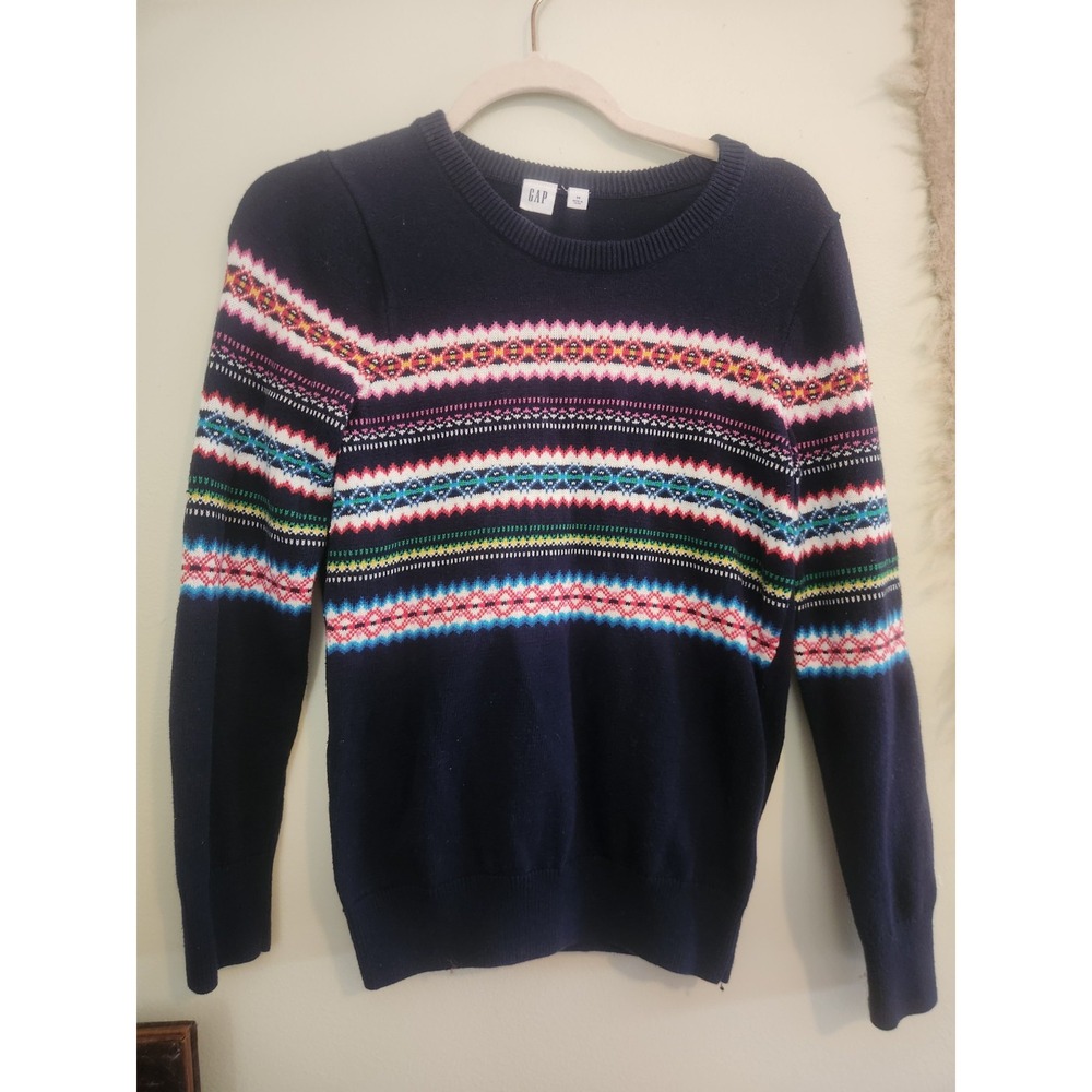 Gap Navy Blue Fair Isle Geometric Knit Crewneck Sweater Women's Size Xs